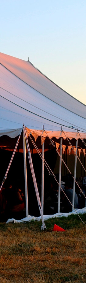 camp marquee at sunset